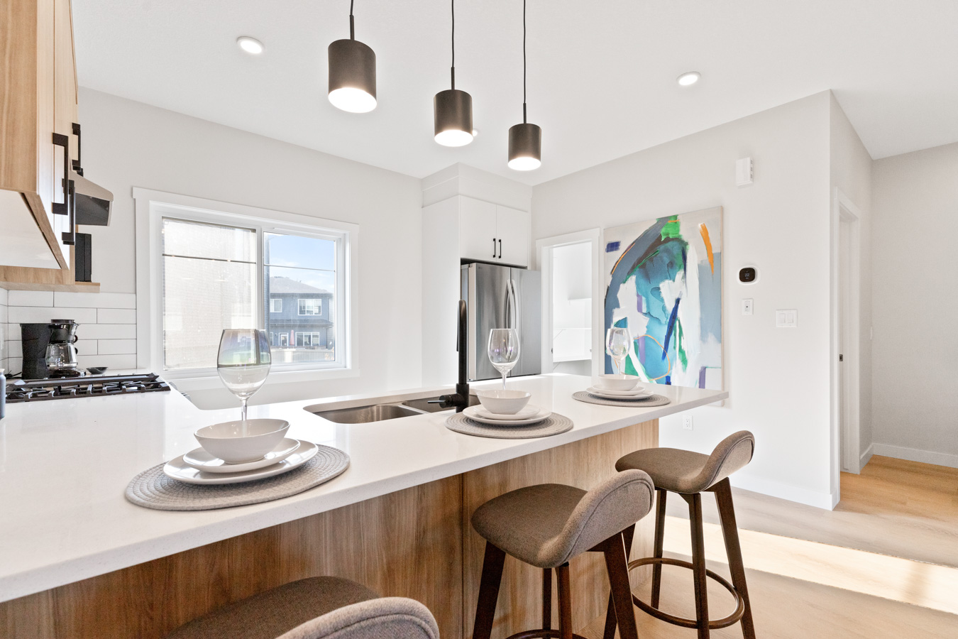 Kitchen island with seating in a Cherry Hills townhome