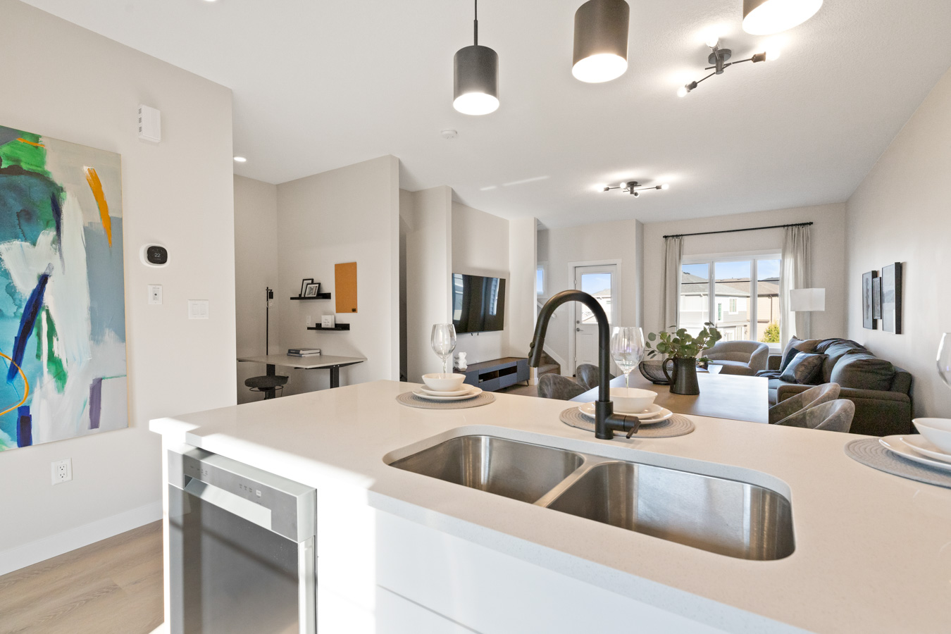 View from the kitchen into the open-concept living room